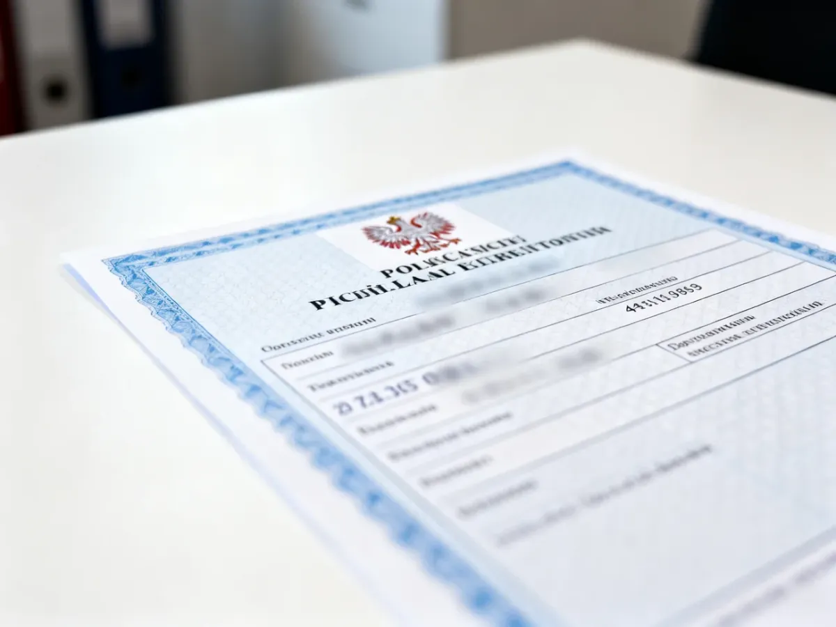 Zbliżenie na odpis aktu stanu cywilnego z wyróżnioną górną częścią dokumentu