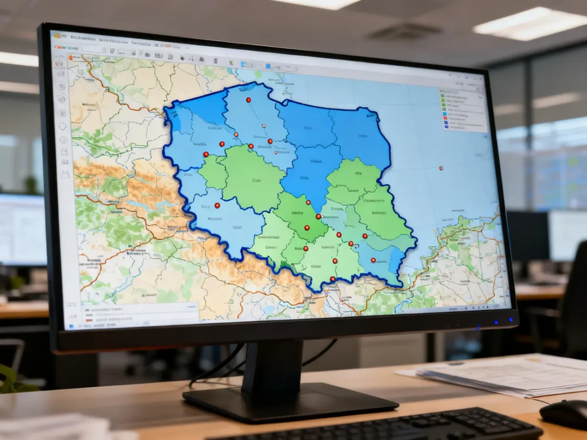 Wizualizacja danych Państwowego Rejestru Granic na mapie Polski