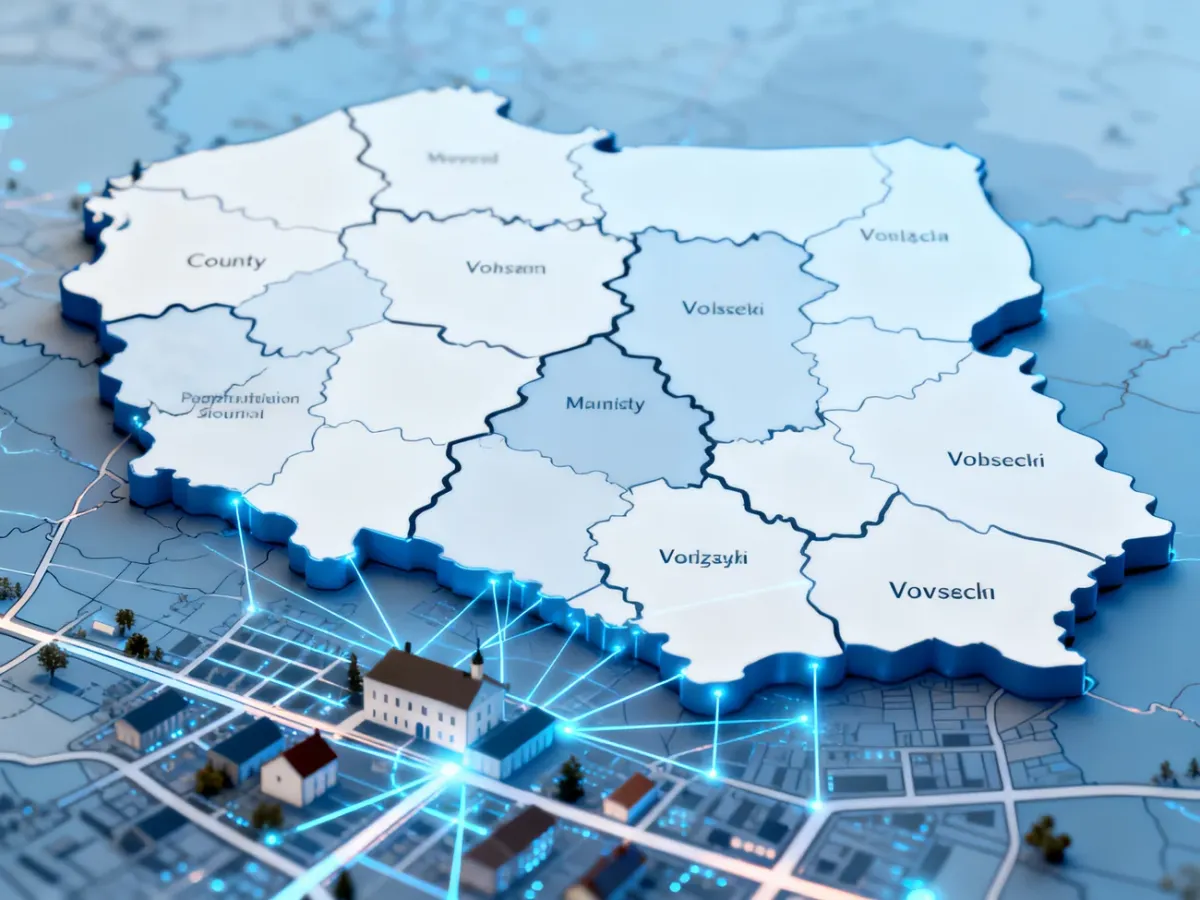 Cyfrowa mapa Polski z podziałem administracyjnym i siecią ulic
