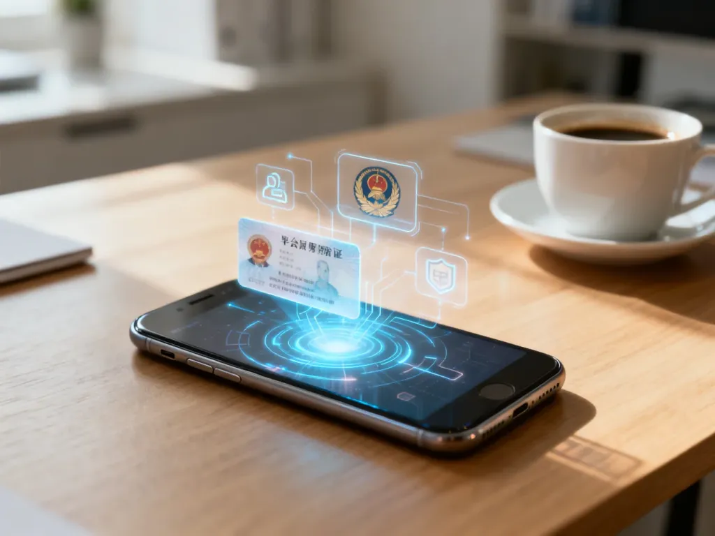 Smartfon z cyfrowym interfejsem usług publicznych na drewnianym biurku, symbolizujący nowoczesne rozwiązania mObywatel.
