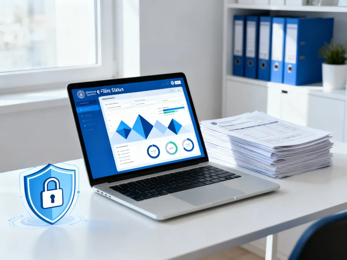 Laptop and tax documents representing verification of an electronic tax filing